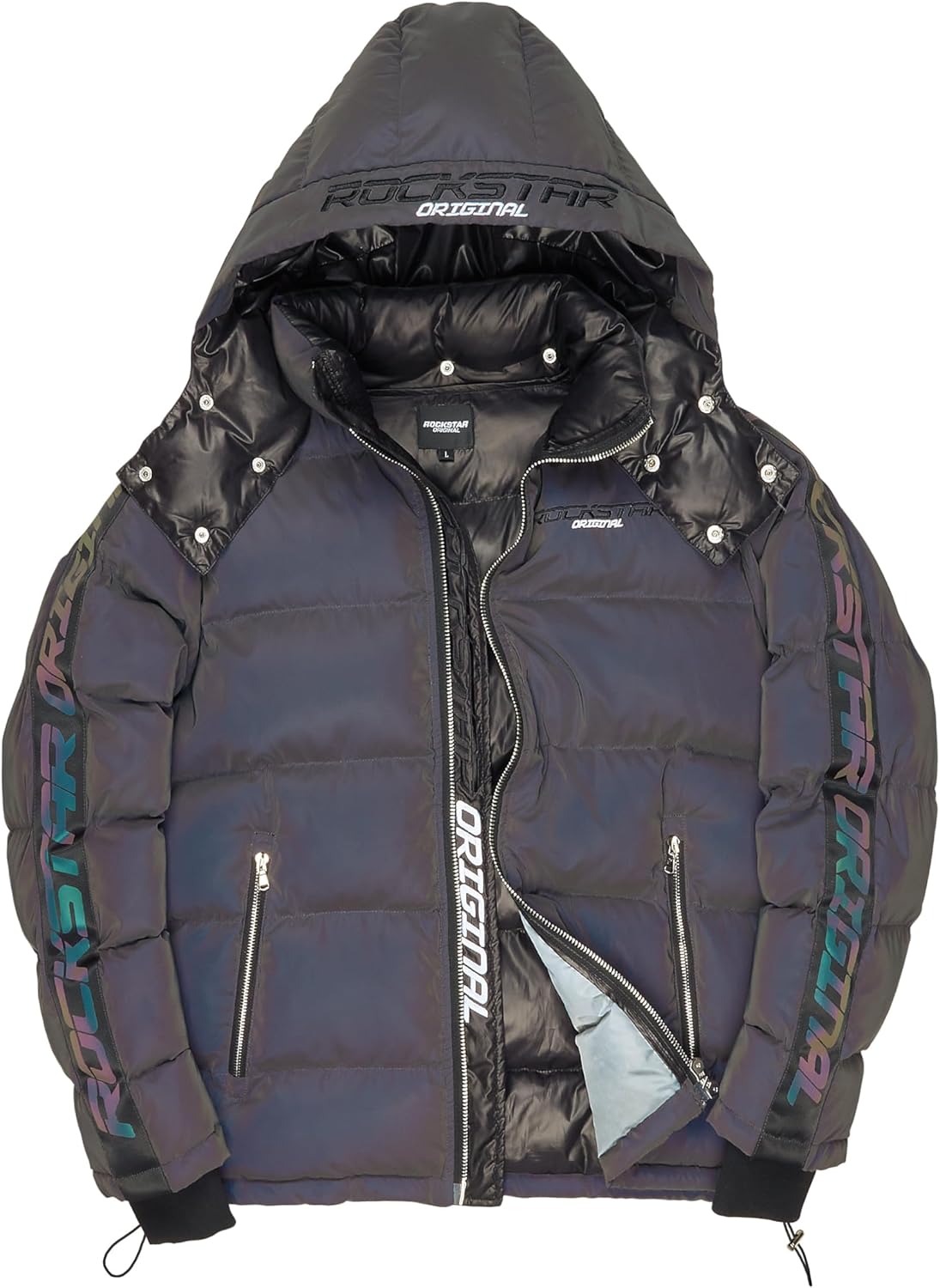ROCKSTAR ORIGINAL Men's MAGIC PUFFER JACKET REFLECTIVE size Small at Amazon Men’s Clothing store
