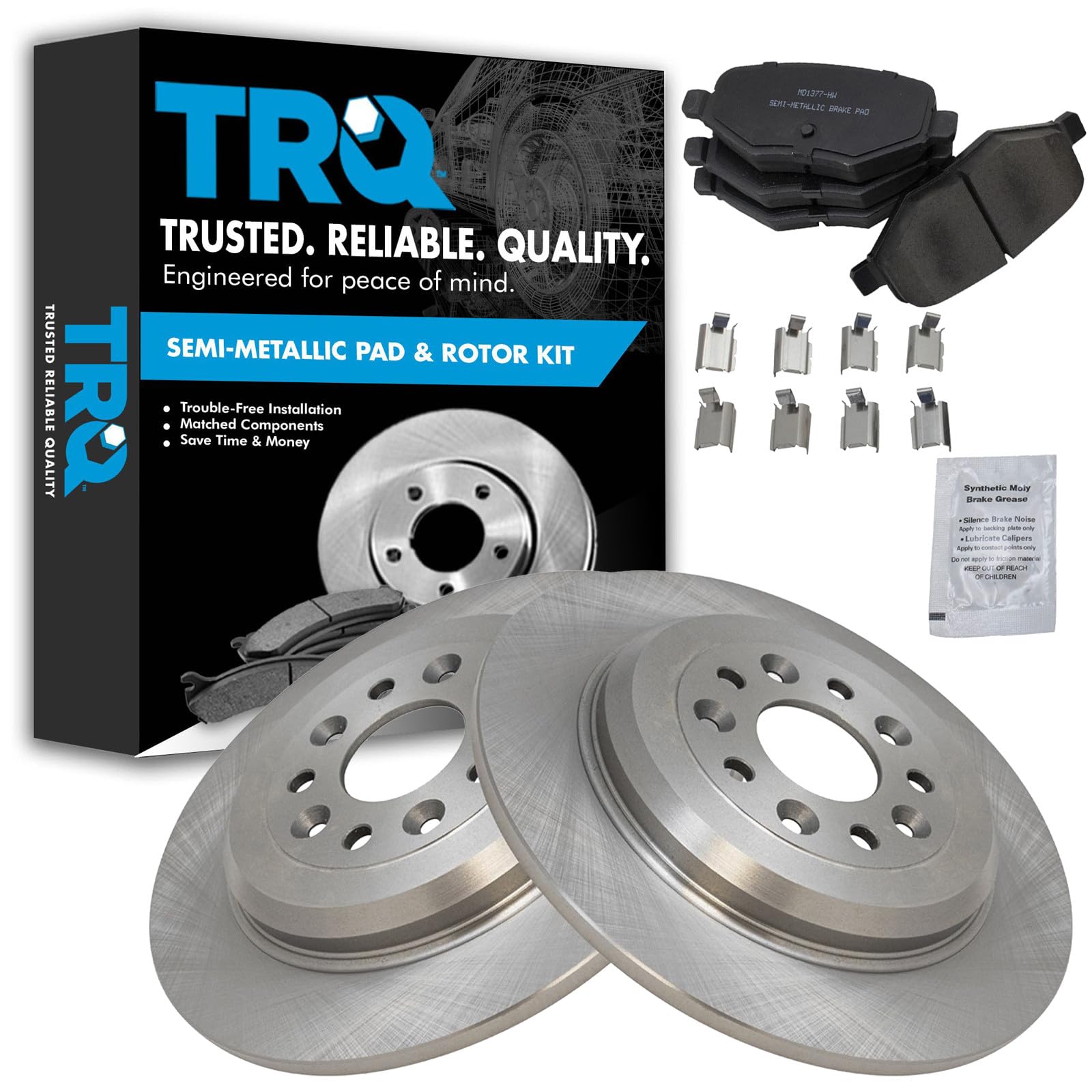 TRQ Rear Brake Pad and Rotor Set Semi Metallic Solid Rotors