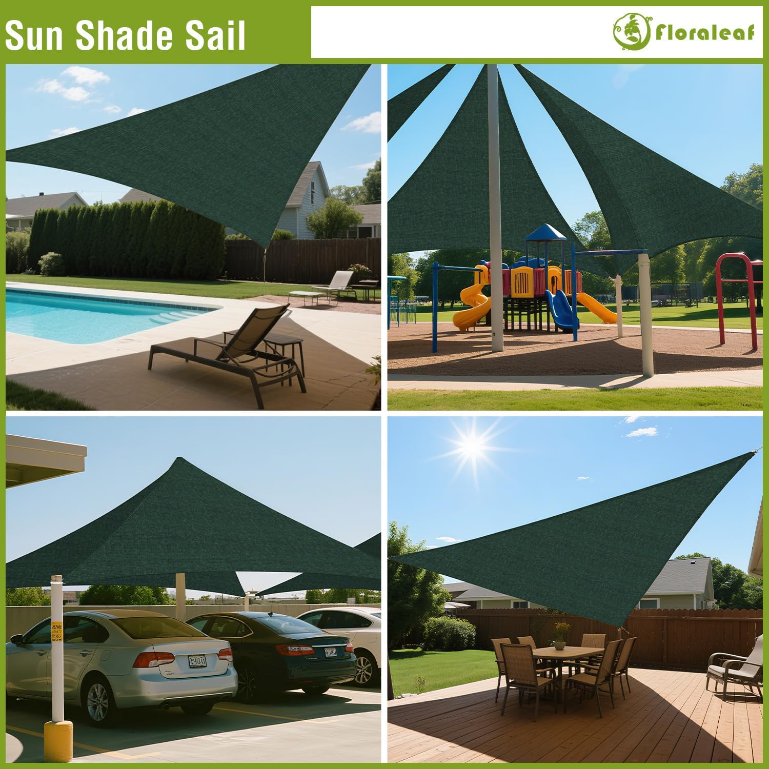 Sun Shade Sail Green 16'x16'x16' Triangle Heavy Duty Canopy UV Block Sun Shade Air Permeable Cloth for Outdoor Patio Garden Backyard Awning
