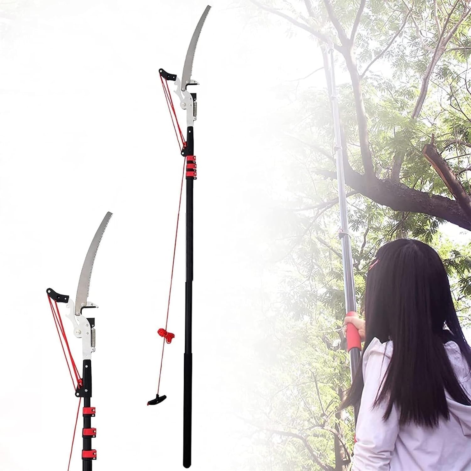 Telescopic Tree Pruner, Pole Saw Extendable Long Reach Tree Pruning Saw Tree Loppers for Trimming Branches and Leaves(24FT)