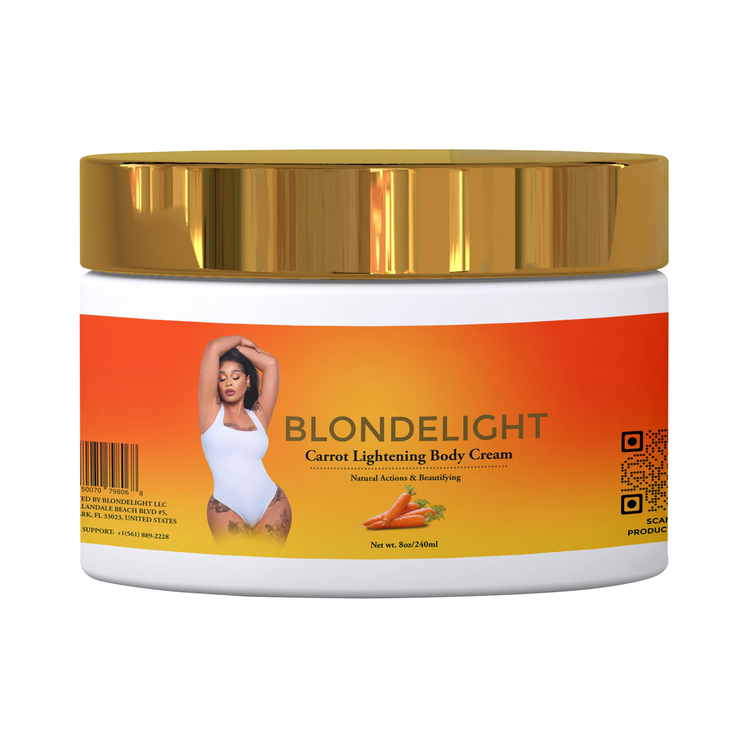 BLONDELIGHT Carrot Body Cream 8oz | Brightening & Hydrating Moisturizer with Vitamin E, Vitamin B3, Carrot Extract & Argan Oil | Women Body Cream |