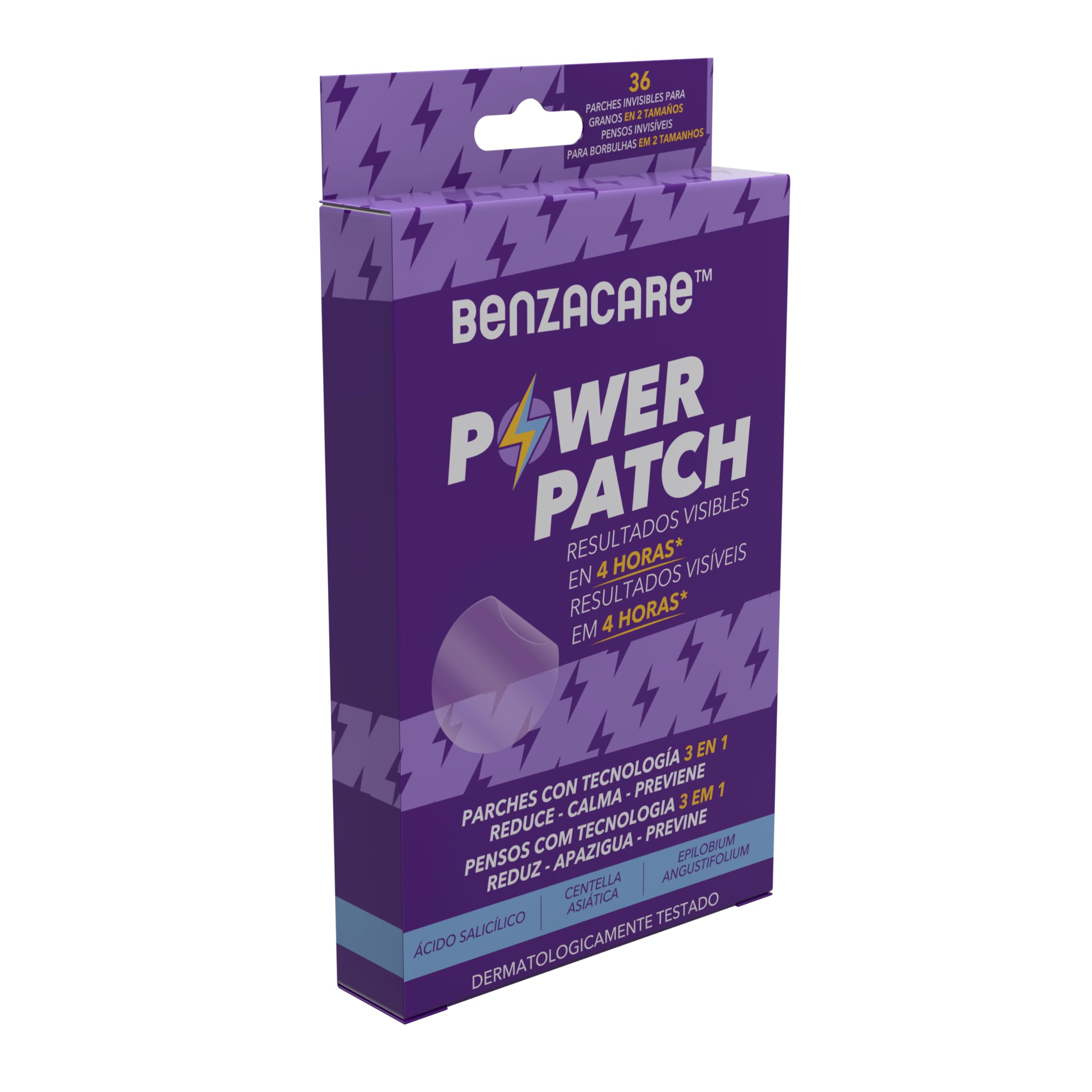 BENZACARE POWER PATCH Ultra lekka i ultracienka niewidoczna naszywka wyraźnie zmniejsza niedoskonałości, pryszcze i pryszcze z widocznymi rezultatami w 4-godzinnym pudełku po 36 sztuk