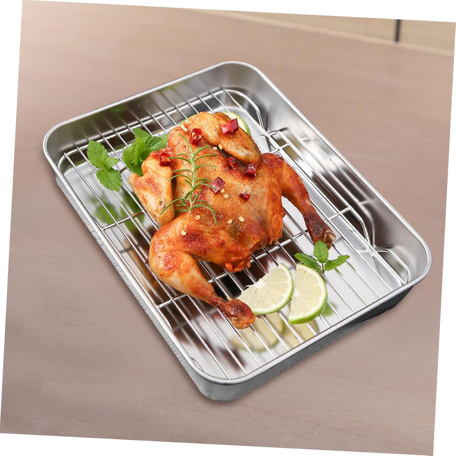 VALICLUD Stainless Steel Roasting Pan with Rack and Cover Multipurpose Rectangular Bakeware for Oven Cooking Lasagna and Meat Easy Clean