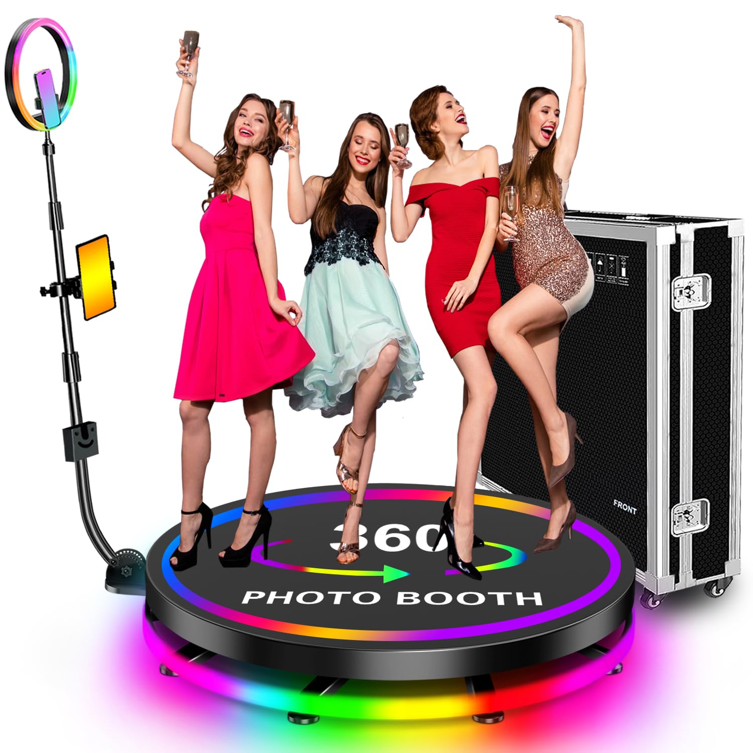 Photomaton 360, 80cm Pro 360 Photo Booth avec Contrôle par APP, Personnalisation Gratuite du Logo, Photobooth 360 Para 1-4 Personas