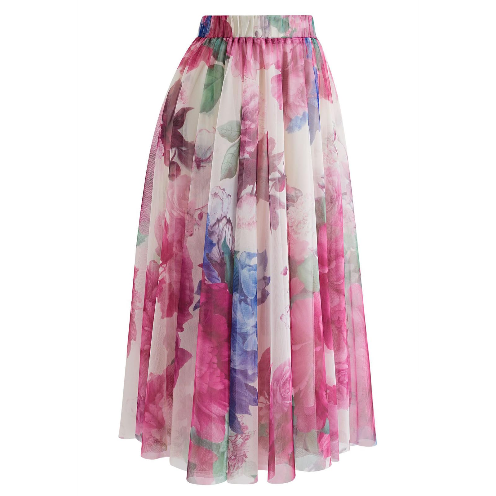 CHICWISH Damen Tanzen in Blumen Doppellagiger Mesh Tüllrock