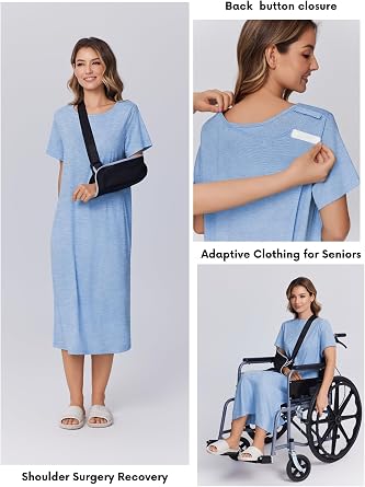 Deyeek Hospital Gowns for Women Labor Delivery Shoulder Surgery Dress Adaptive Clothing Night Robes for Elderly Plus Size