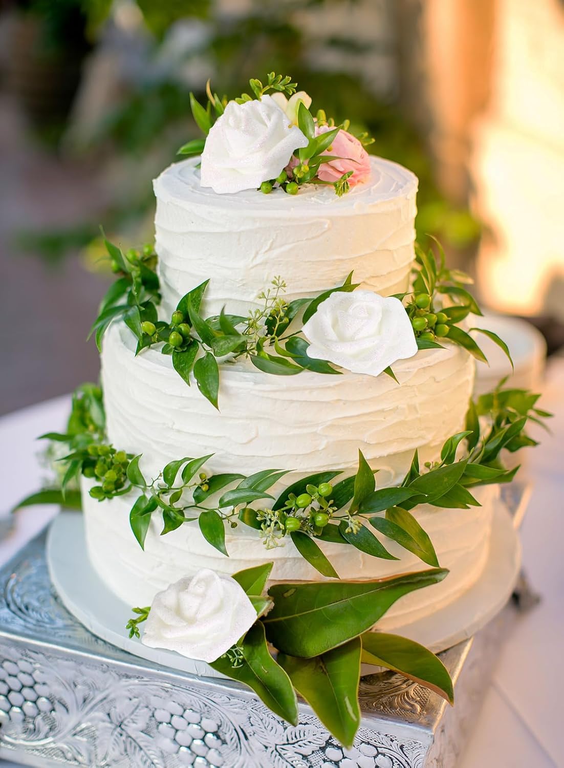 White Flowers Glitter Rose 30 PCS Artificial Flowers Glitter Flowers Foam Roses with Stem Fake Flowers for DIY Wedding Bridal Bouquet Party Centerpieces Decor(White) - Image 5