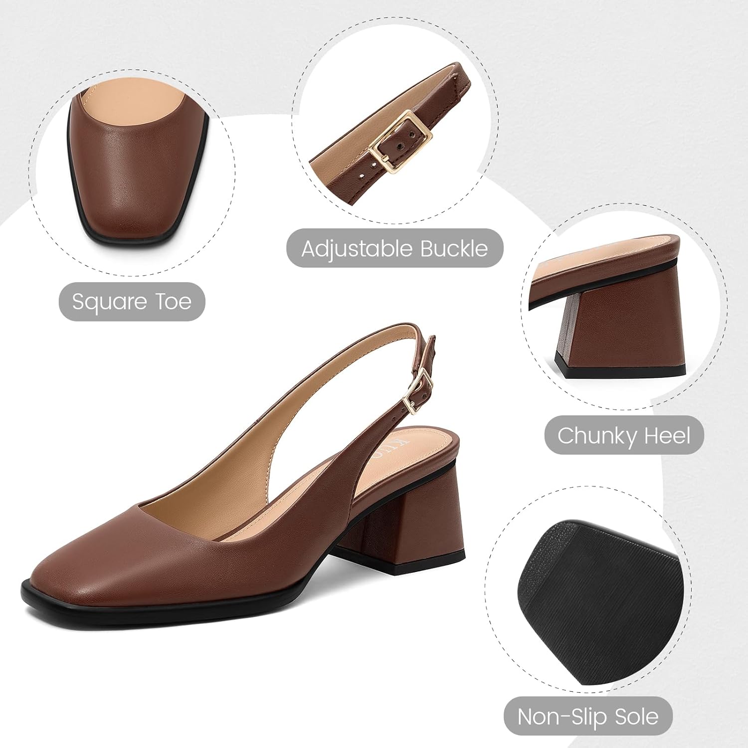 KUOARN Chunky Heels for Women Black Slingback Pumps,2.3 Inch Block Heels Closed Square Toe Pumps Shoes for Work,Party - Image 5