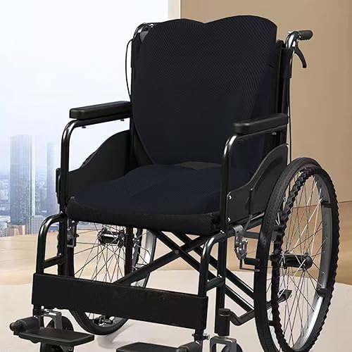 Miniatura 2 de Cojín para silla de ruedas con almohada lumbar (juego de 2 piezas) para adultos y personas mayores. Espuma viscoelástica de apoyo para aliviar el