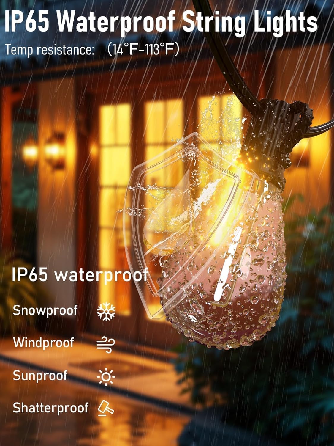 luckystyle 100FT LED Outdoor String Lights with Remote, 35  1 Shatterproof Bulbs Waterproof and Dimmable Patio Lights for Porch, Garden, Backyard, Deck, Balcony, 2700K Hanging Lighting