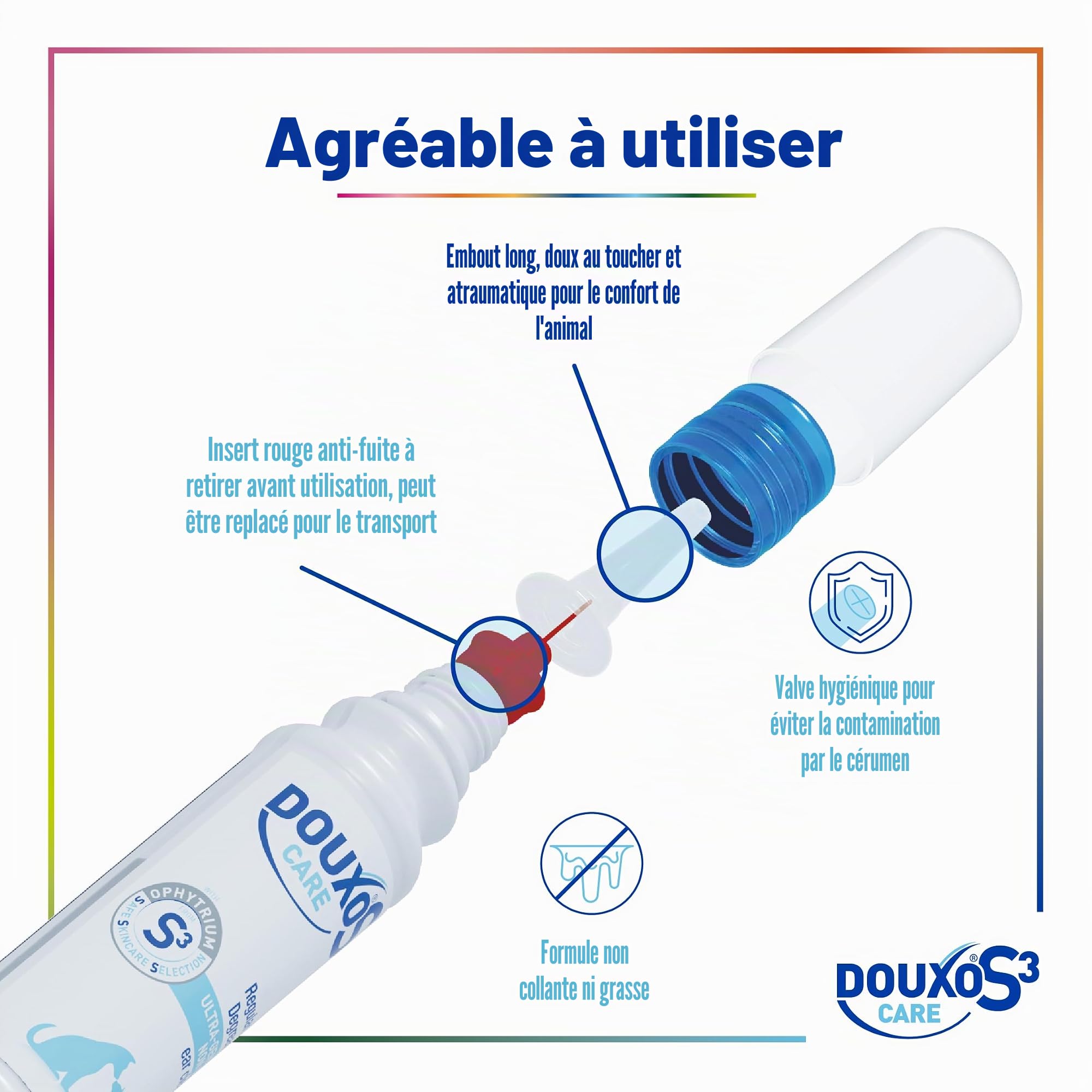 DOUXO® S3 Care Nettoyant d'oreille 120 ML | Recommandé par Les vétérinaires et cliniquement prouvé | pour Chiens et Chats | Utilisation Douce et régulière | Nettoie et élimine la Cire | Apaise