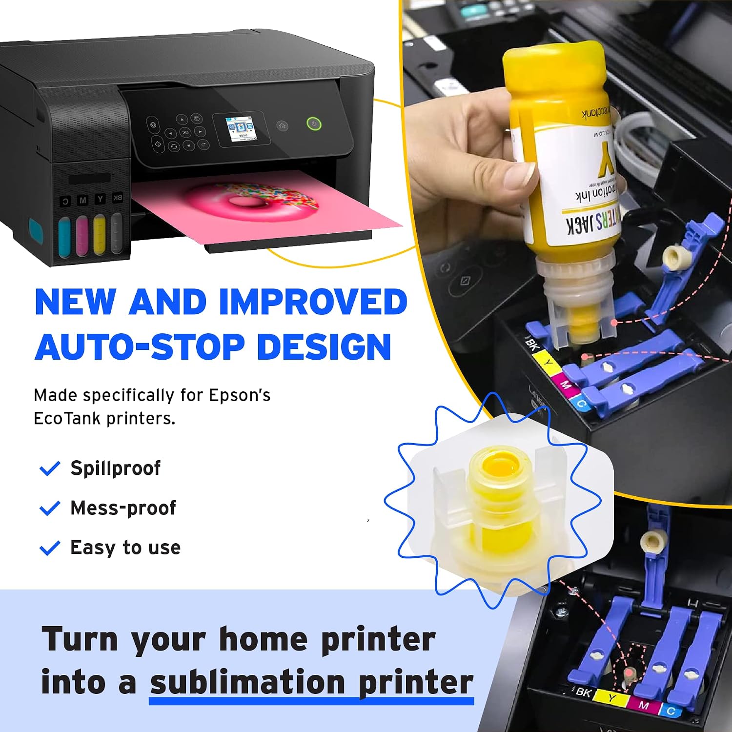 Printers Jack 400ml Black Sublimation Ink Refill for Printers ET-2720 ET-4700 ET-2760 ET-3760 ET-4760 ET-2700 ET-2750 ET-4750 L3110 L3150