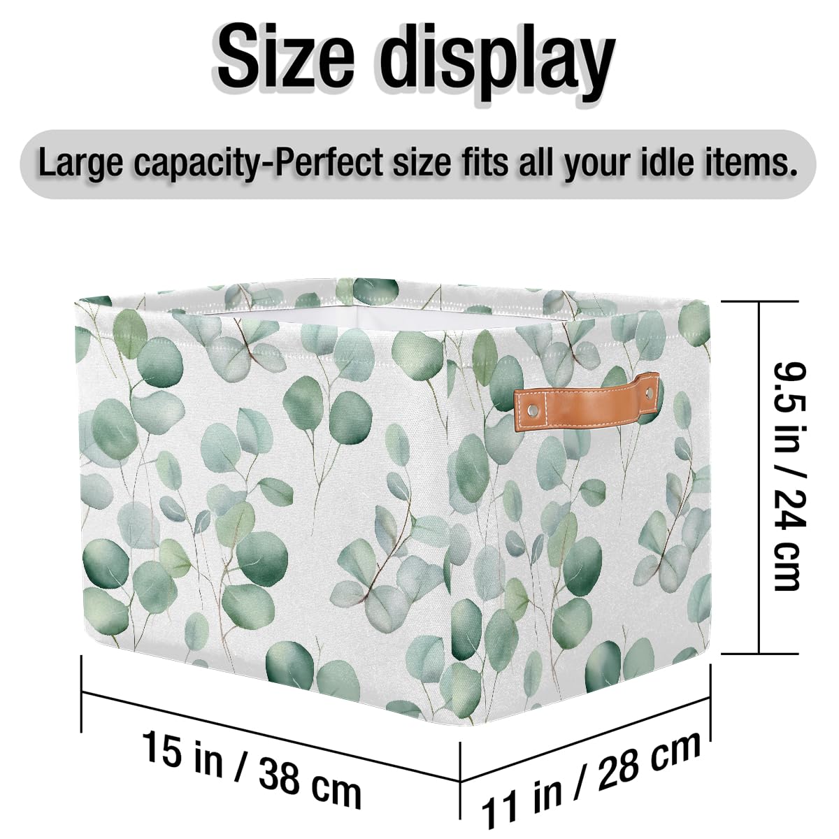 Eucalyptus Leaves Storage Baskets for Organizing, Fabric Collapsible Storage Bins Box Sage Green Decorative Toy Organizer Baskets for Closet Shelves Gift Basket 2Pcs