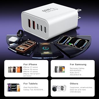 USB C Charger Block, Multiple Ports Type C Fast Phone Charging Blocks, 60W 5-Ports Power Cube USB Wall Plug USB A+USBC Charger Brick Box for iPhone 17/16/15/14/13/12 Pro Max, iPad, Galaxy, Pixel,2Pack