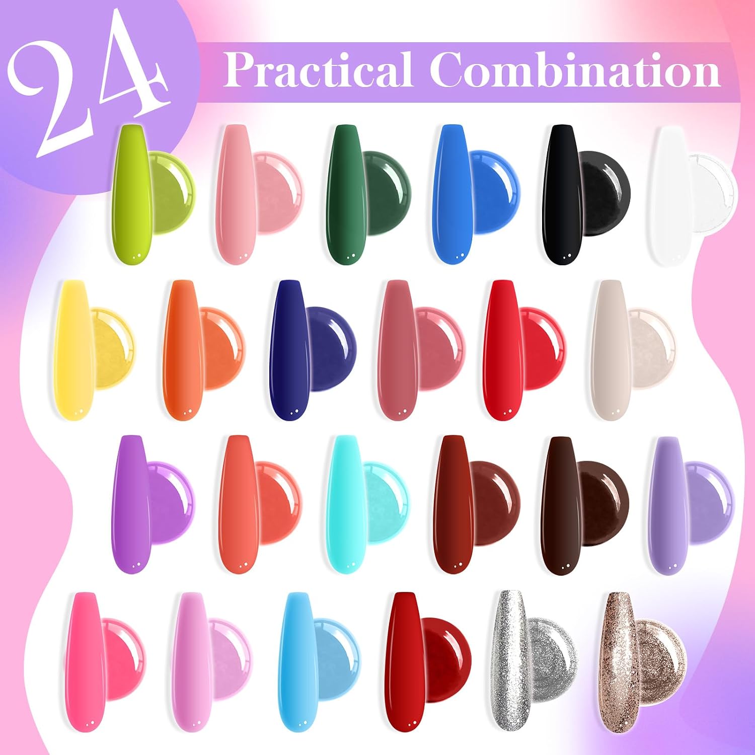 24 Colors Gradient Nail Gel Palette, Hema＆TPO Free Bright Glitter Gold&Silver Pearlescent Ombre Gel Nail for Pigment Painting Pat Nails Gel, Perfect with Salon Pro DIY Home Nail Art (B)