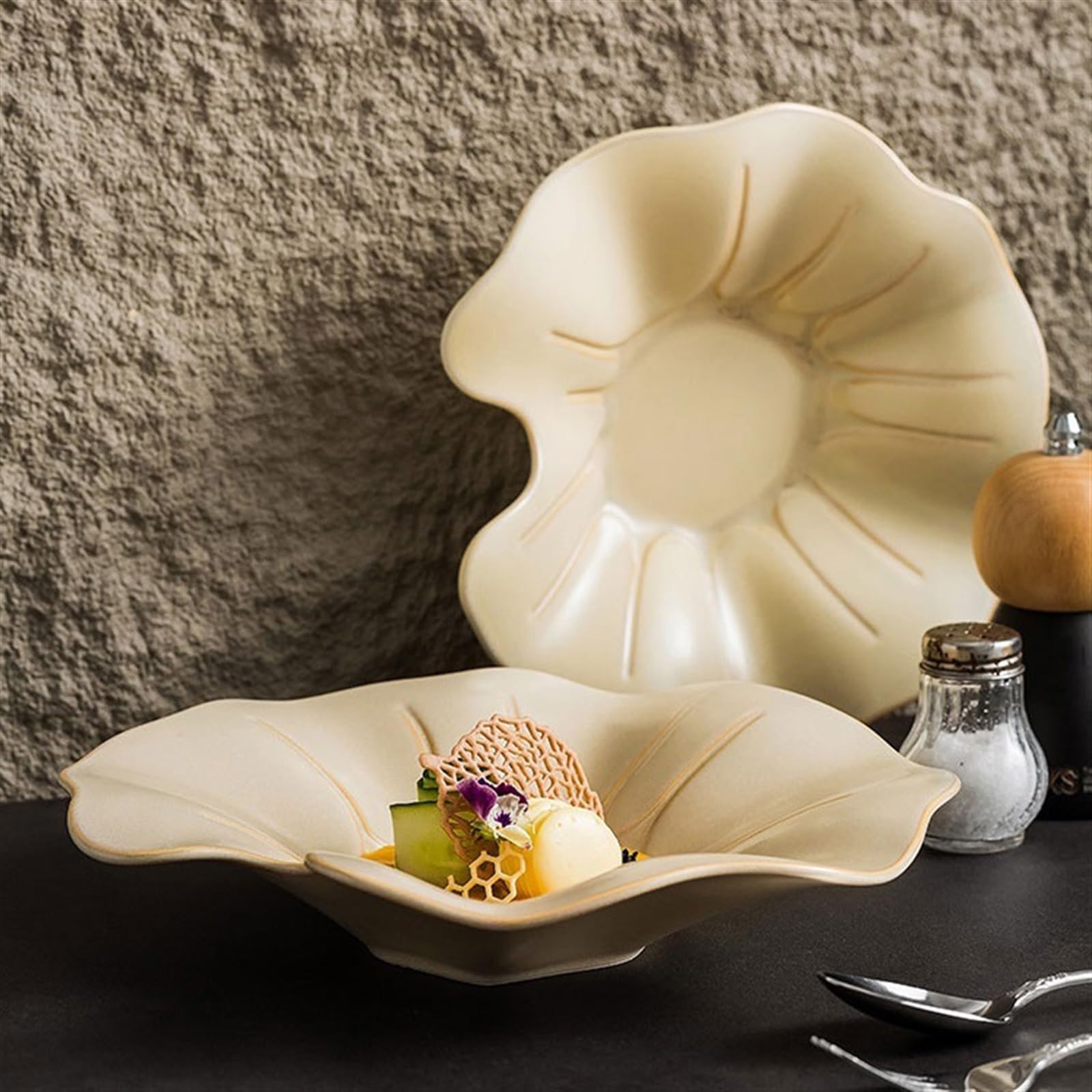 Talerze Deserowe Ceramiczny pogłębiający talerz do zupy kreatywny kształt liścia lotosu naczynia taca serwowania wysokiej jakości obiadowy wykwintna zastawa stołowa Zastawa stołowa(26cm)