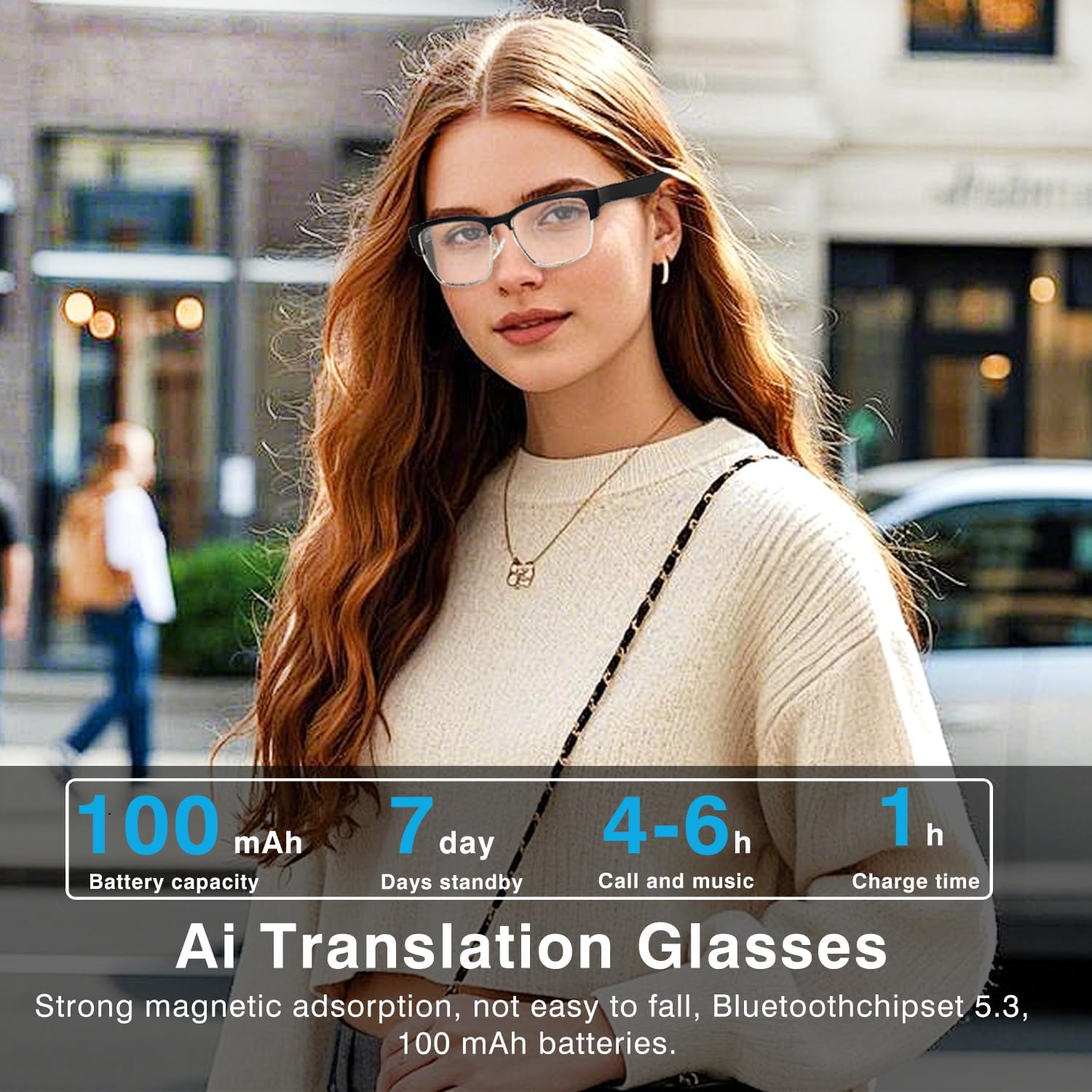 Ai Translation Smart Glasses with ChatGPT, Bluetooth 5.3 Glasses with 164+Languages Real-time Translation, Translator Glasses Blue Light Filtering Lenses, Multifunctional Smart Glasses for Men Women