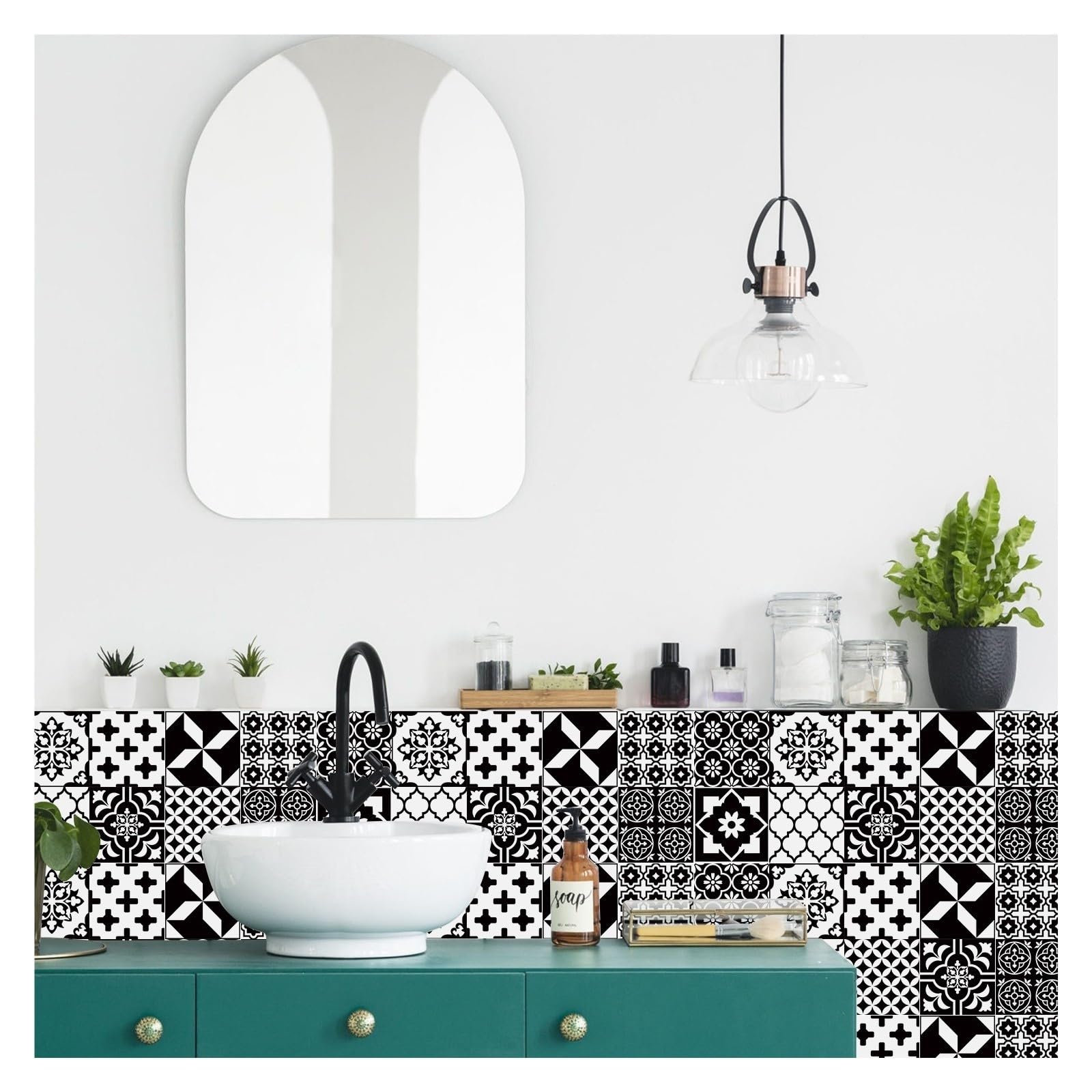 24 Uds. Pegatinas de pared autoadhesivas de Pvc impermeables, azulejo marroquí, decoración de papel tapiz for sala de estar y cocina(HZ55,L=20 * 20 * 24PCS)