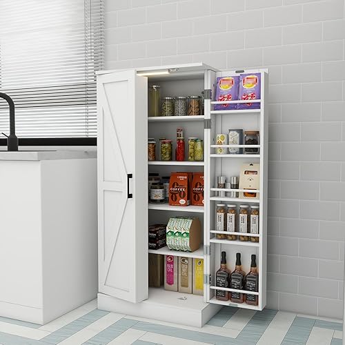 Miniatura 6 de Locsear Armario de almacenamiento de despensa de cocina con LED, armarios de despensa de 50 pulgadas con puertas y estantes, armario de despensa