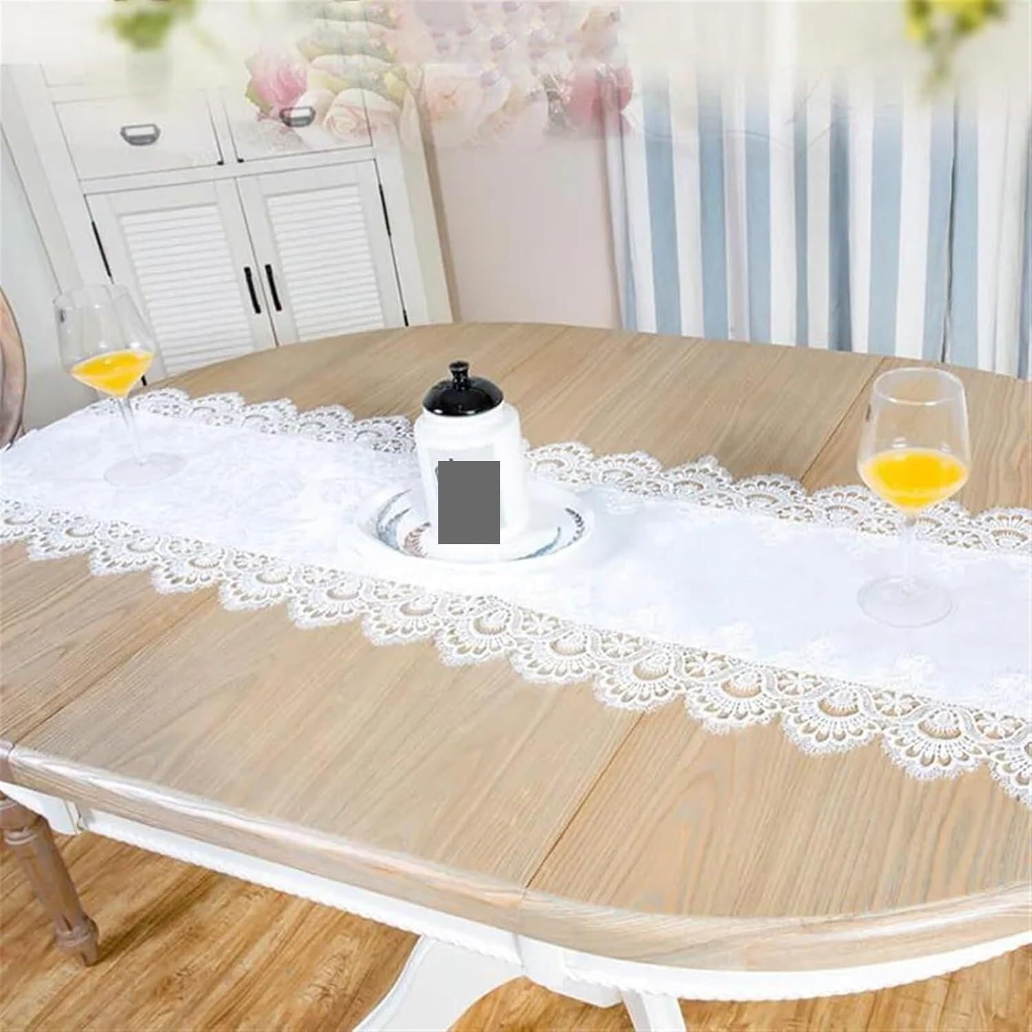 Runner da tavola in pizzo, Runner da tavolo in poliestere con pizzo ricamato in stile europeo(Color 3,About 40x150cm)