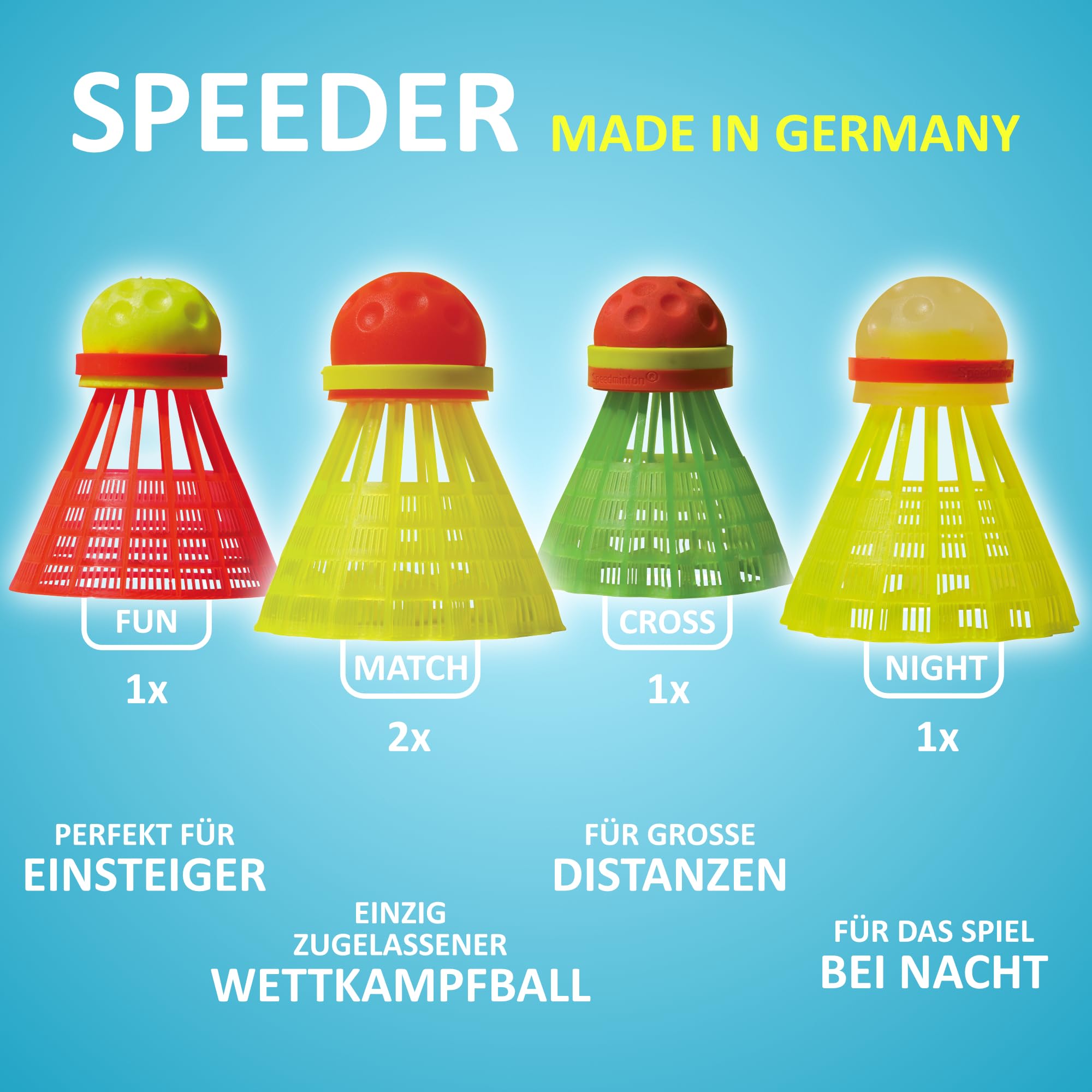 Speedminton S700 Set - Original badminton de velocidad / crossminton all-round set incluye 2 racketas, 5 Gallitos, Cancha facil de armar, maleta