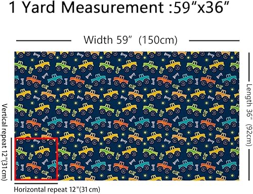 Miniatura 2 de Tela de coche de dibujos animados por The Yard, Tela de tapicería de construcción para niños, Tractor de vehículos de construcción, tractor azul y