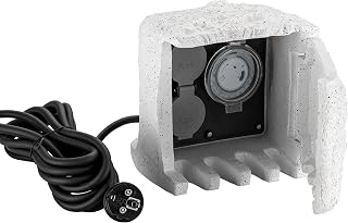 2-fach Gartensteckdose Außensteckdose Kunstharz Zeitschaltuhr IP44 Outdoor Steinoptik 5m Kabel