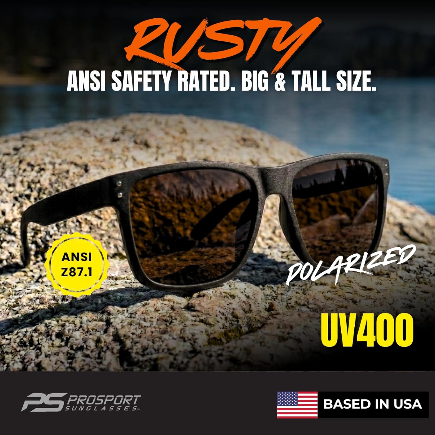 proSPORT ANSI Z87.1 Safety Sunglasses for Men, Extra Large Wide Fit Safety Glasses, Outdoor Protective Eyewear for Work