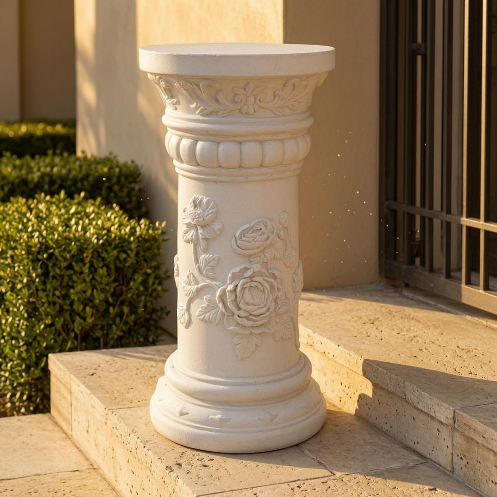 Outdoor Pflanzkübel Römische Säule Pflanzgefäß Blumentopf Blumenkübel Pedestal Topf mit Geflaretem Und Ornamenten aus Magnesiumoxid für Balkon Ecke Vorbereich Weg, Roman Column-Peach
