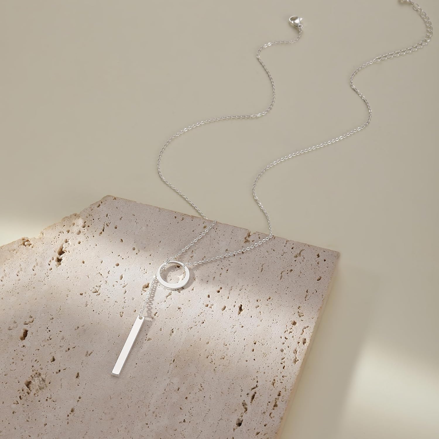 Necklace for Women Trendy,Dainty Circle Necklace 14k Silver Plated Waterproof Fashion Jewelry Non Tarnish Adjustable lariat Y Shaped Chain for Gifts - Image 6