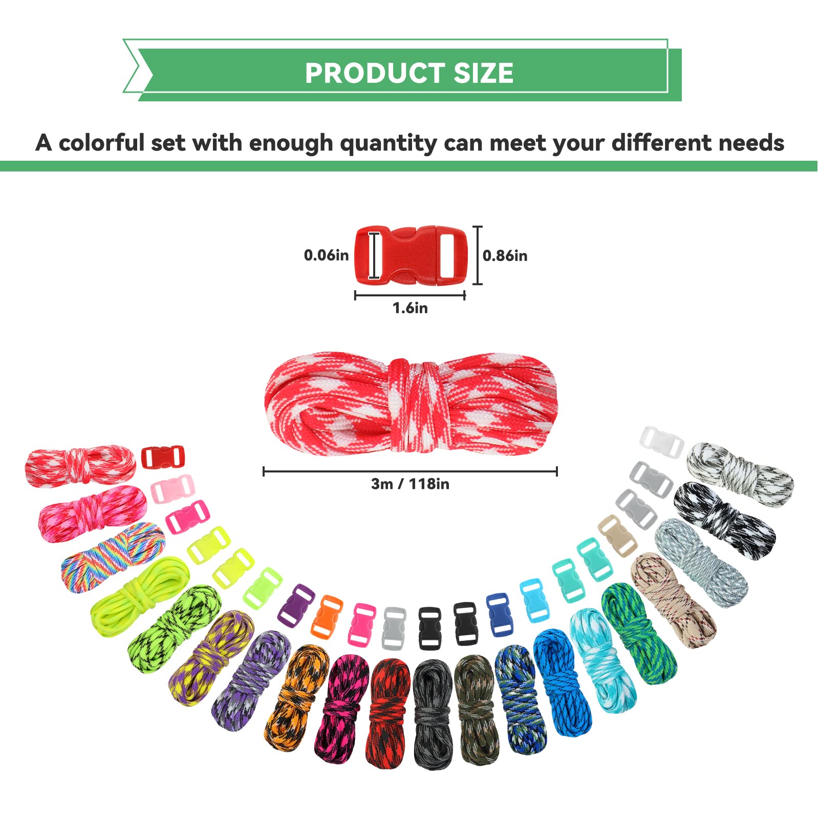 Corda Paracord 550 Gukasxi - 26 Colori, 3 Metri Cadauno, 7 Fili Nylon - Per Sopravvivenza, Braccialetti E Campeggio - Foto 5