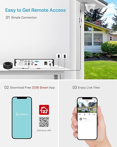 Vista 16 de ZOSI Sistema de cámara de seguridad para el hogar 3K Lite con detección de vehículos humanos AI, H.265+ 8CH CCTV DVR y 8 cámaras domo tipo bala