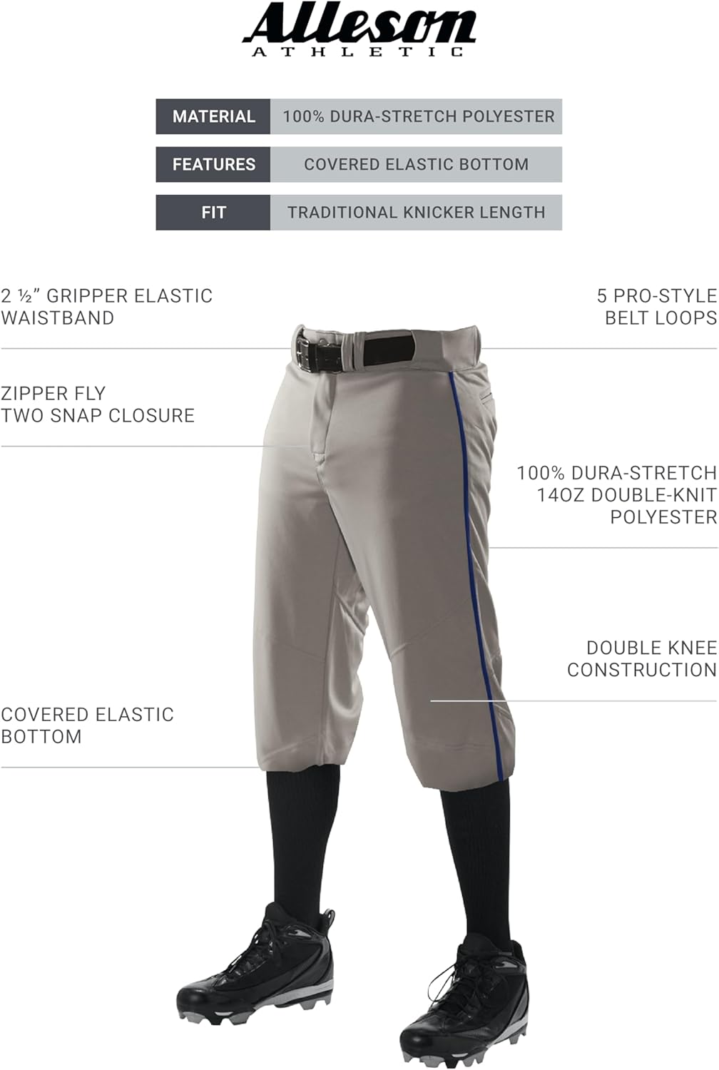 Alleson Athletic Boys' Crush Knicker Braided Baseball Pant