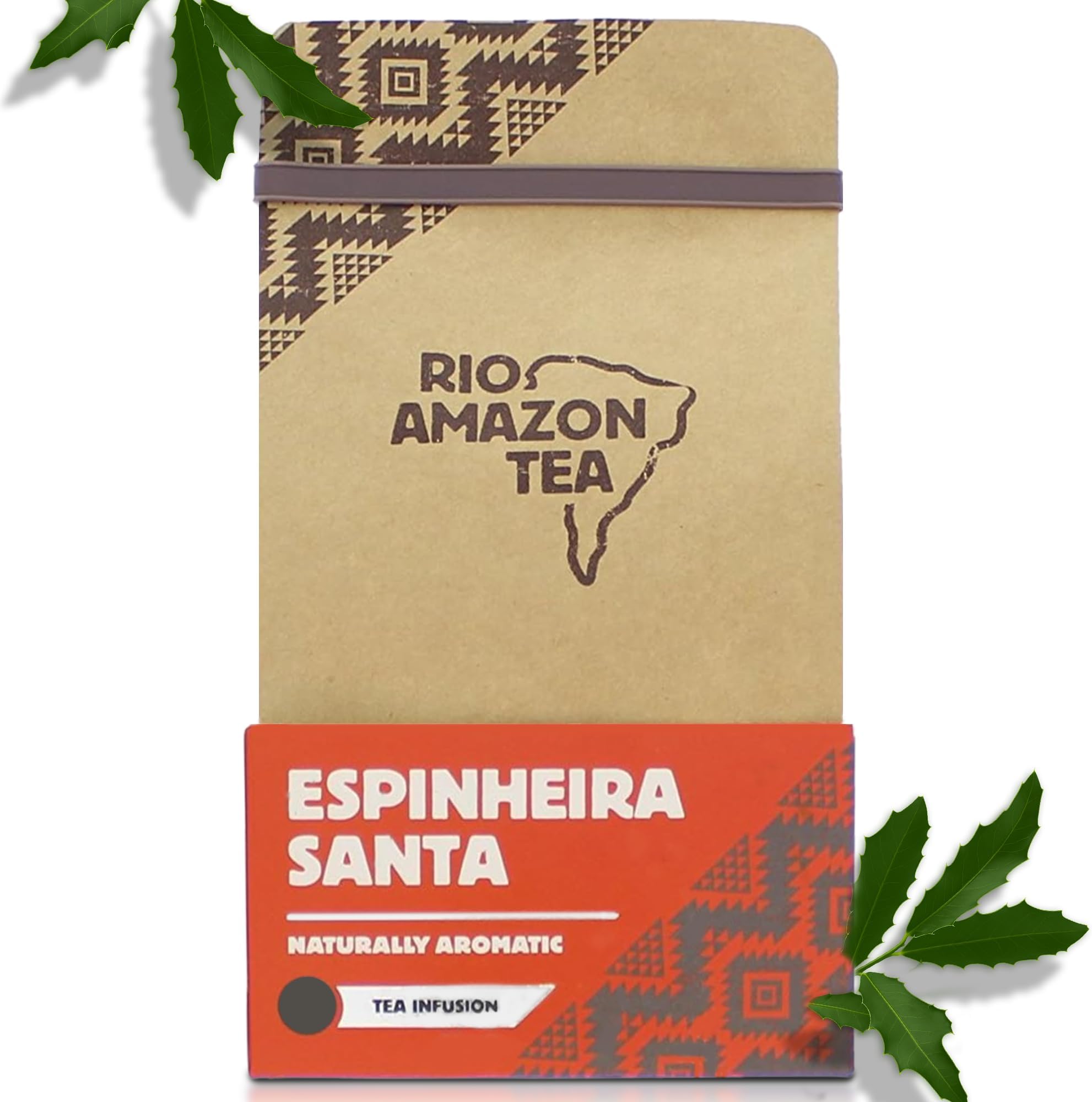 Rio Amazon Espinheira Santa Tea Teabags – Cha de Espinheira Santa Leaves – Herbal Tea for Digestion & Stomach Support – Caffeine-Free – 40 Teabags – Pure Maytenus Ilicifolia – Holy Espinheira Tea