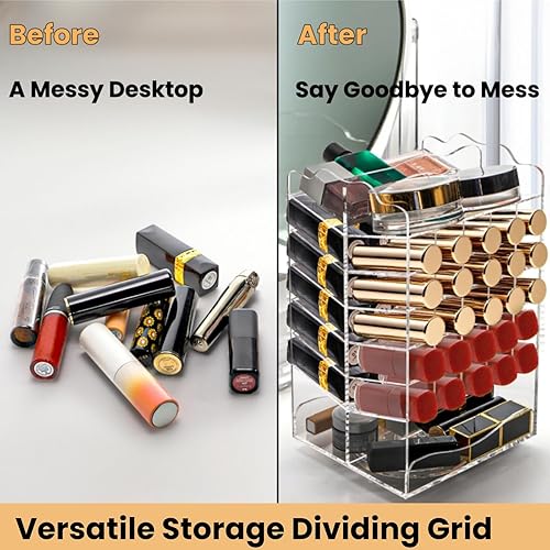 Miniatura 5 de Organizador de lápiz labial giratorio de acrílico con 54 ranuras, soporte de torre de brillo de labios giratorio de 7 niveles, estuche de exhibición