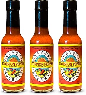 Dave's Gourmet Scorpion Pepper Hot Sauce - Extract-Free Insanely Hot Flavor - Hot Sauce for Burgers, Stews, Tacos, Pizza & More - Spicy Gluten-Free, Low Fat and Sodium - 5oz (Pack of 3)