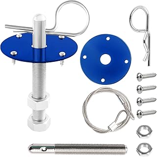 Hood Pins Kit for Car, Hood Latch Kit, Stainless Steel Hood Pin Lock Clip with Racing Lanyard, Auto Threaded Engine Hood Pin Plate Lock for Fixing Car Hood Cover & Reduce Shaking (Blue)