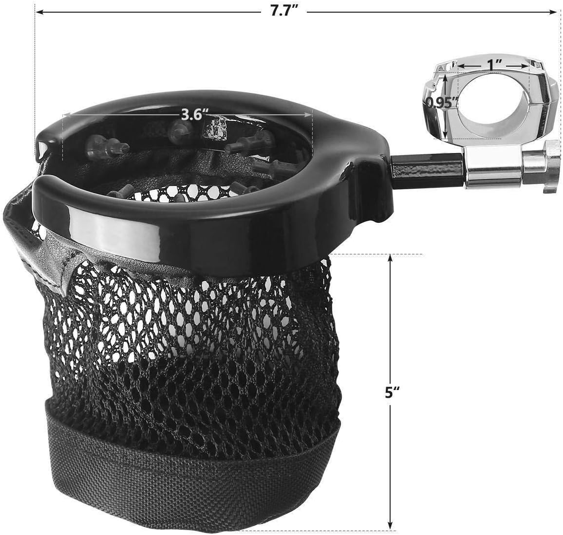 TCMT 1" Handlebar Cup Holder Metal Drink W/Mesh Basket For Harley Sportster Dyna Softail Road King Road Glide Electra Glide Sport Glide Vulcan Yamaha Suzuki Honda