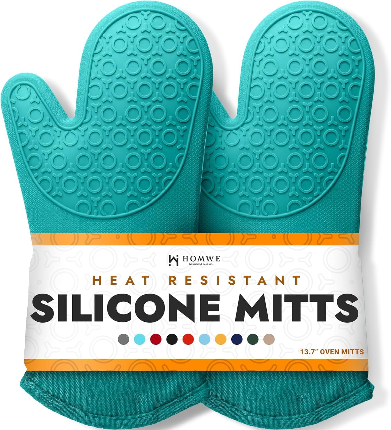HOMWE Silicone Oven Mitts with Quilted Cotton Lining - Professional Heat Resistant Kitchen Pot Holders - 1 Pair (Turquoise - 13.7 Inch Long Oven Mitts) — image 1