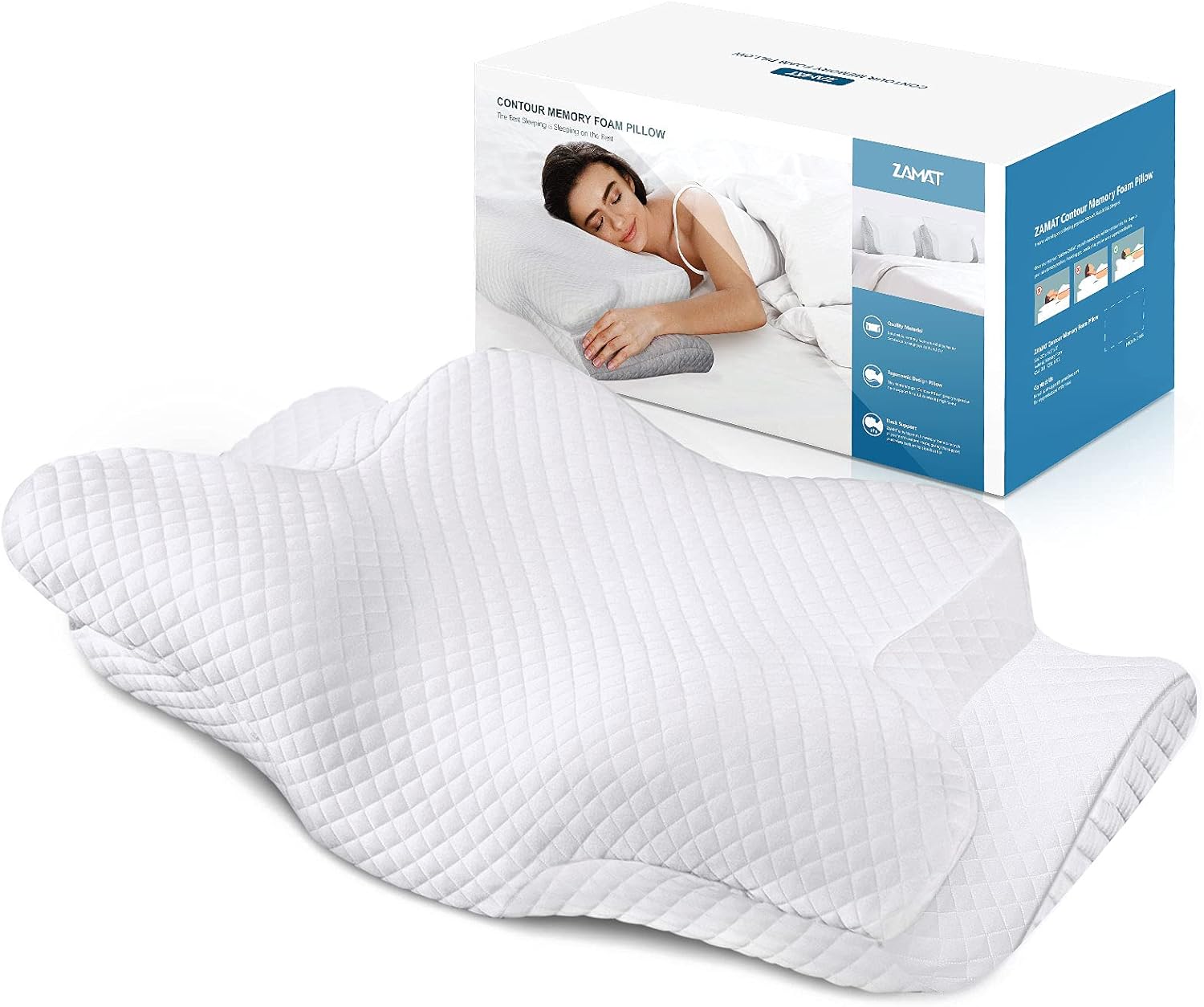 ZAMAT Adjustable Cervical Memory Foam Pillow, Odorless Neck Pillows for Pain Relief, Orthopedic Contour Pillows for Sleeping with Cooling Pillowcase, Bed Support Pillow for Side, Back, Stomach Sleeper: Kitchen & Dining
