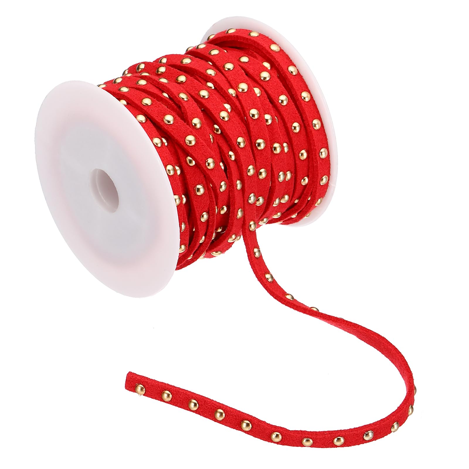 PATIKIL 32.8ft Studded Faux Suede Cord Rope for Jewelry Making 5mm Micro Fibre Flat Leather Lace Beading String Ribbon with Rivets