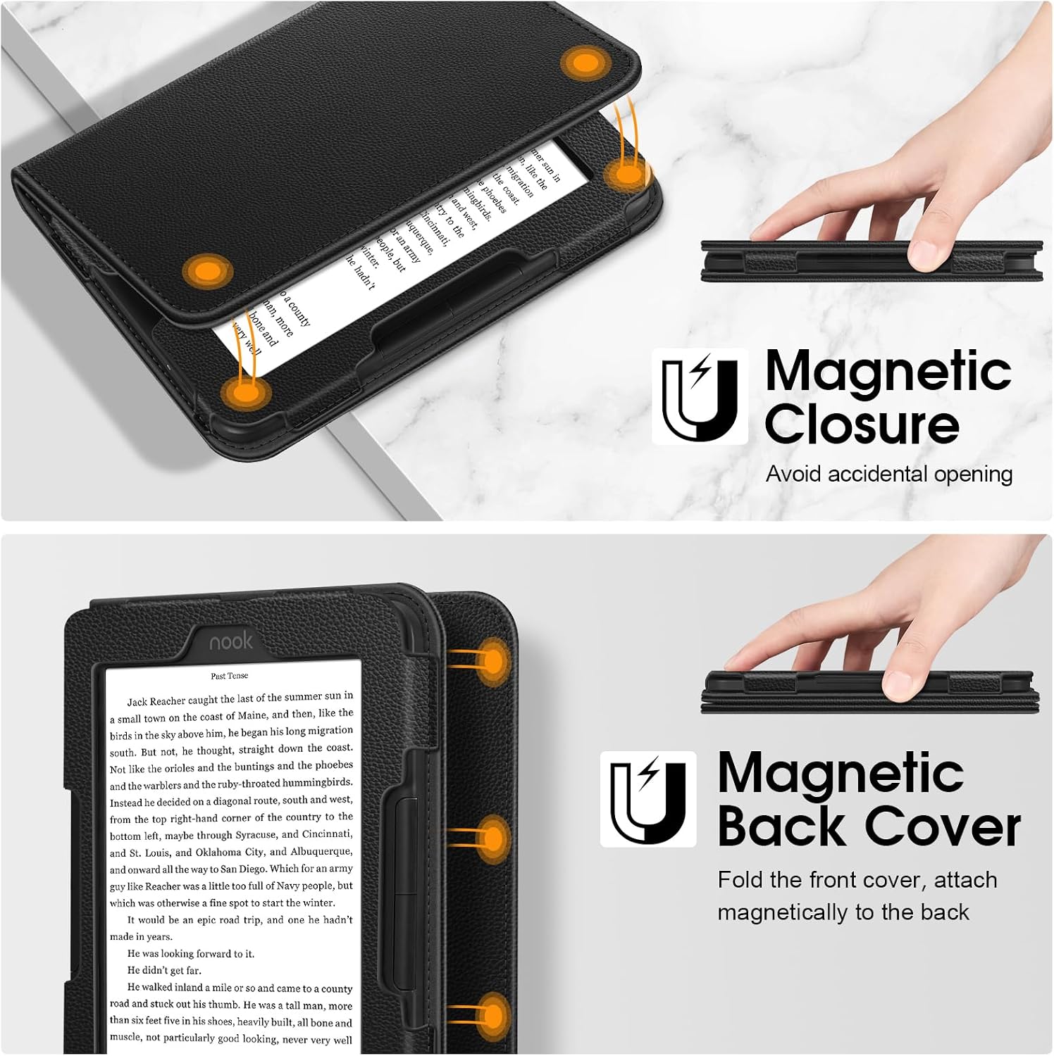 Fintie Folio Case for 6" Nook GlowLight 4/4e eReader, Black | Built-in Hand Strap, 6-Inch Book Style Premium Vegan Leather Cover with Magnetic Closure