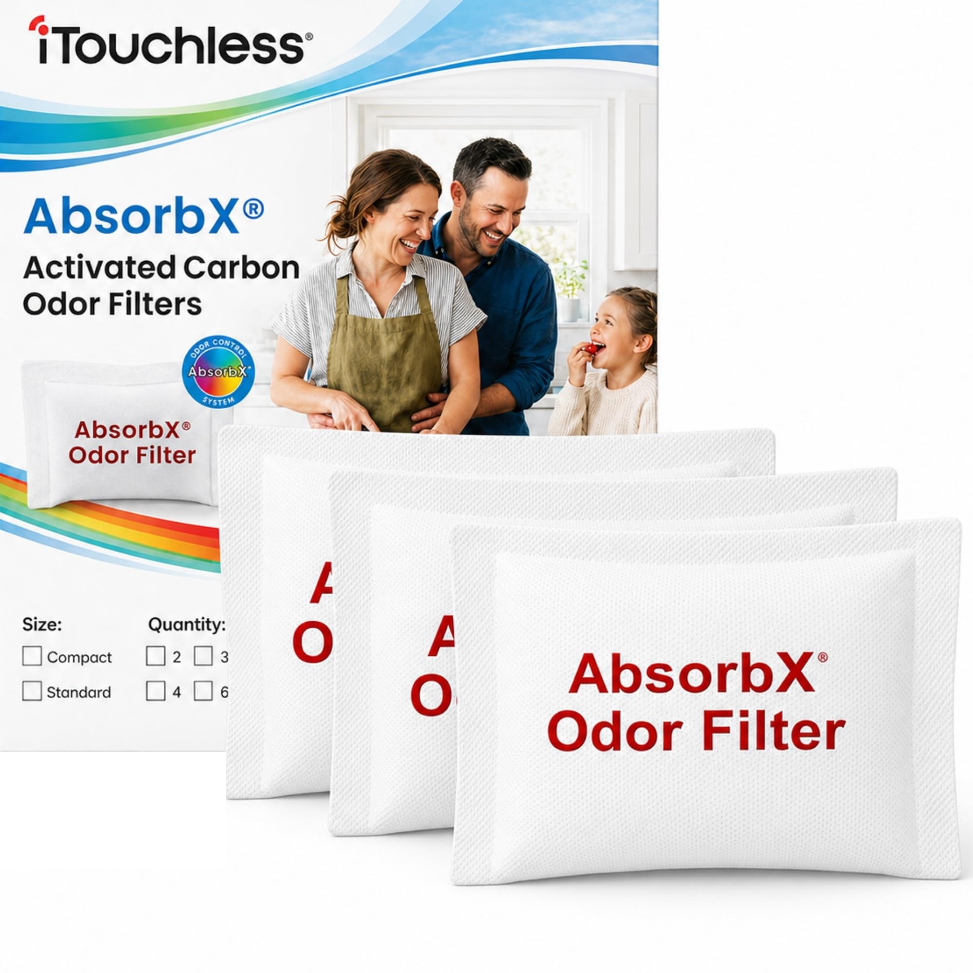 iTouchless Official AbsorbX Activated Carbon Trash Can Odor Filter 3-Pack