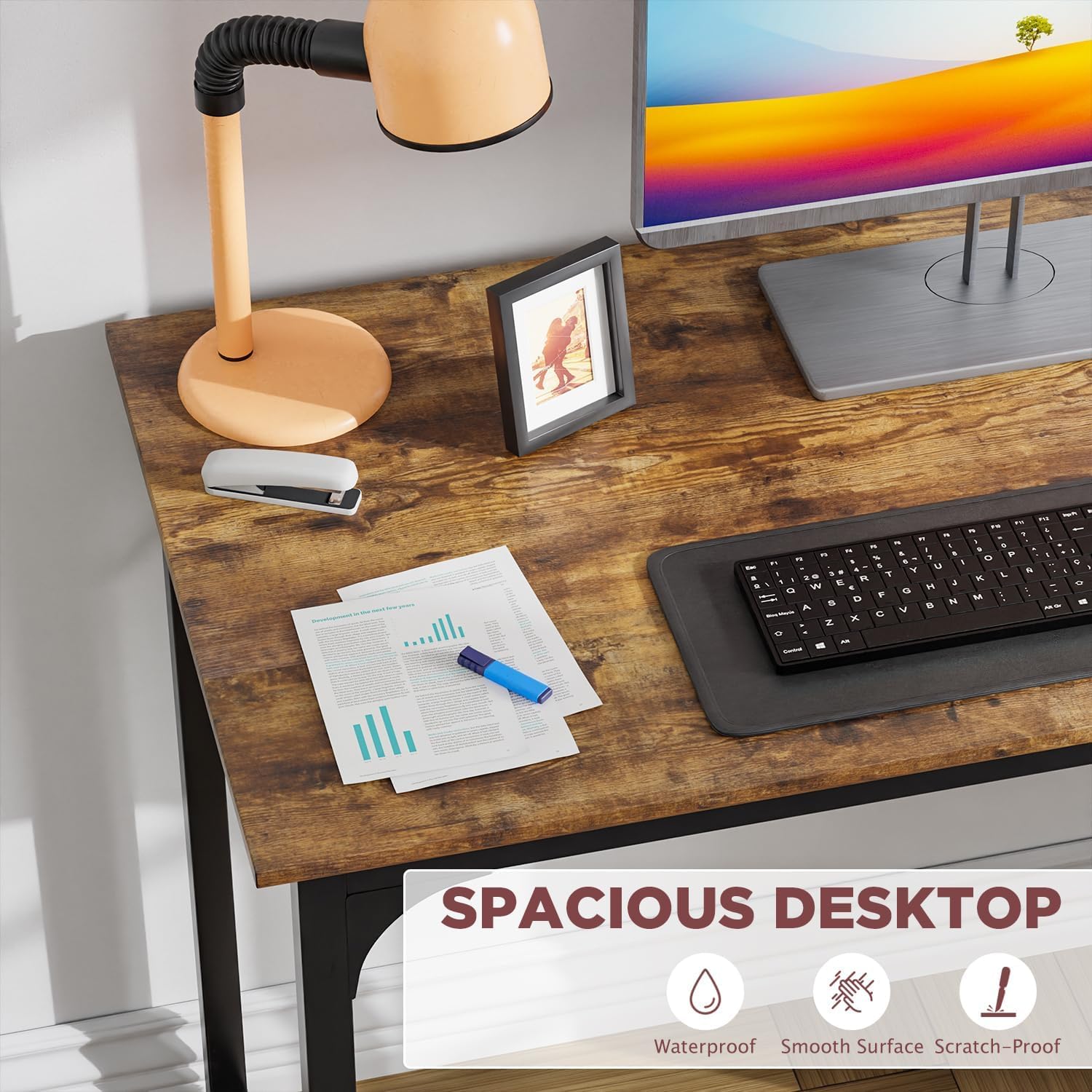 39 inches Computer Desk, Modern Writing Desk, Simple Study Table, Industrial Office Desk, Sturdy Laptop Table for Home Office, Vintage