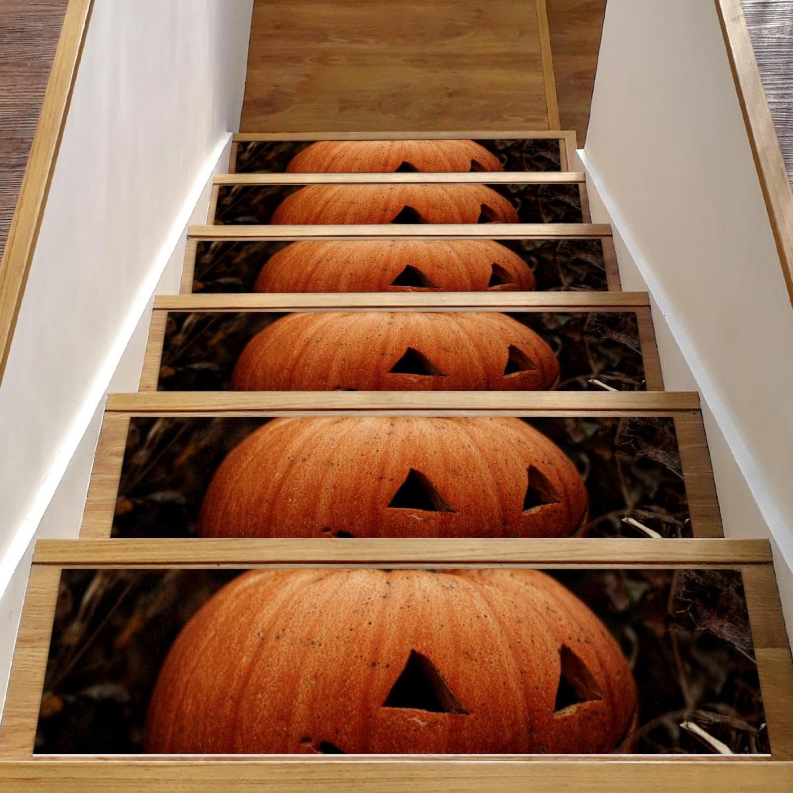 Tapis d'escalier antidérapant en bois lot de 3 marches motif citrouille automne haut de gamme