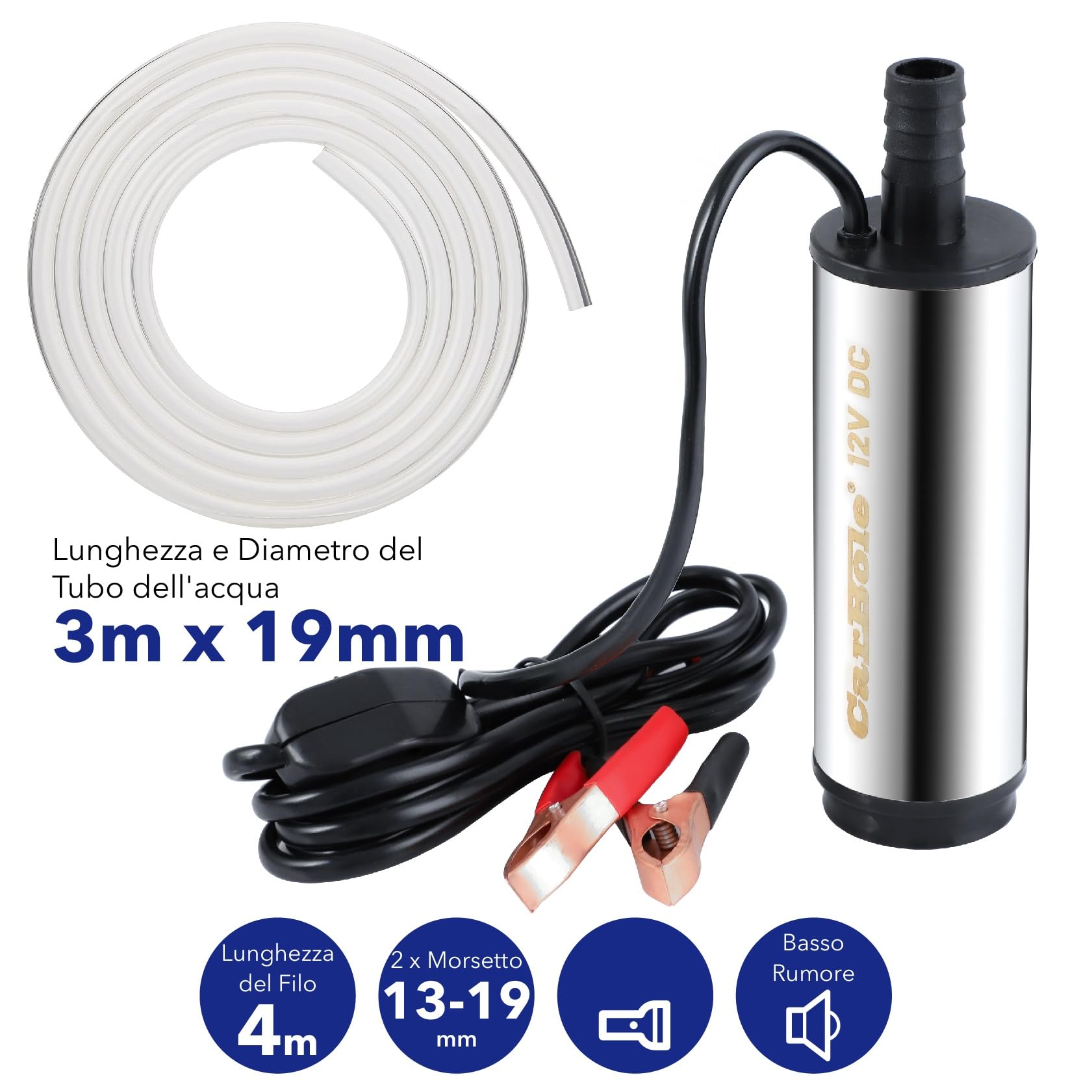 CarBole DC 12v Pompa Acqua e Diesel 51mm, Pompa Sommergibile | Pompa Trasferimento Combustibile Dotata di Interruttore e Filtro Rimovibile, Adatta per Diversi Tipi di Olio