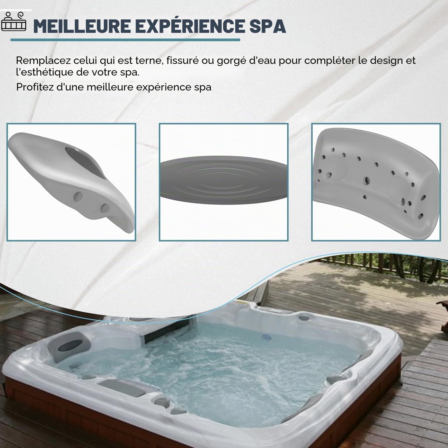 6472-960 Lot de 4 oreillers de rechange pour spa compatibles avec Sundance 850 880 Série 2001-2008 Coussin de rechange en polyuréthane Accessoires pour baignoire spa