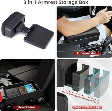 Adjustable Car Armrest, Car Center Console Car Arm Rest with Cup Holder, Auto Armrest Extender Organizer Box, PU Leather Seat Gap Organizer Elbow and Forearm Wrist Support for Most Vehicles