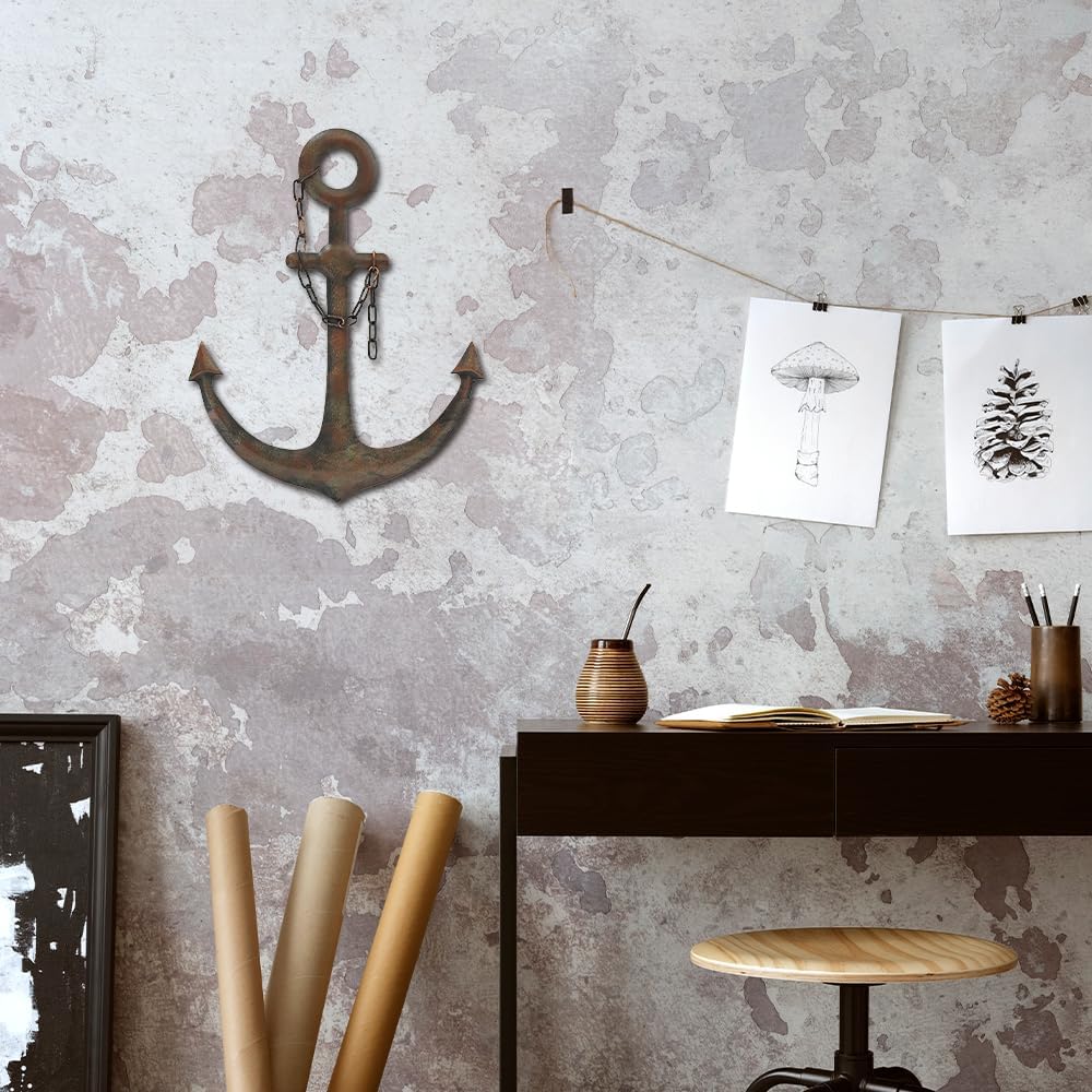 DECORKEY Anchor Wall Decor,Antique Metal Wall Art With Chain for Bedroom Living Room Dorm Home with Chain Wall Decor, Antique Metal Anchor Farmhouse Decor (Vintage)