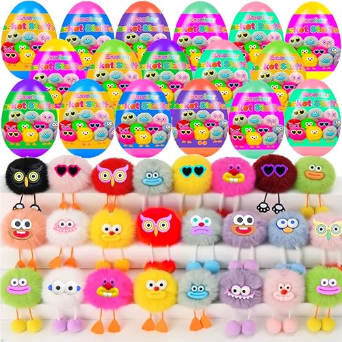 Holydeck 24 Pcs PreFilled Easter Eggs with Plush Toys Keychain Decoration Stuffed Toy Great for Kids Boys Girls Easter Basket Stuffers Party Favors Easter Egg Fillers Hunt